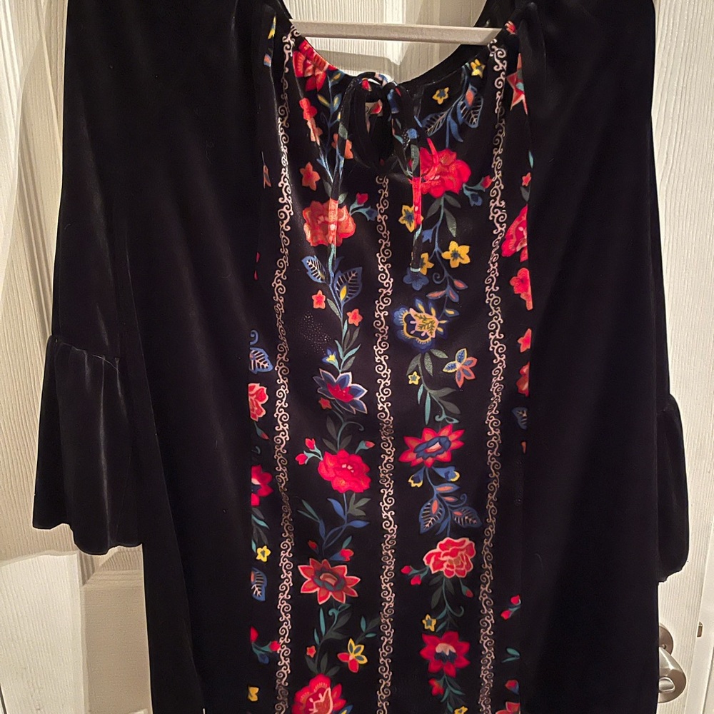 Pioneer Woman Top XXXL Black Velvet Peasant Keyhole Neck Bell Sleeve NWOT